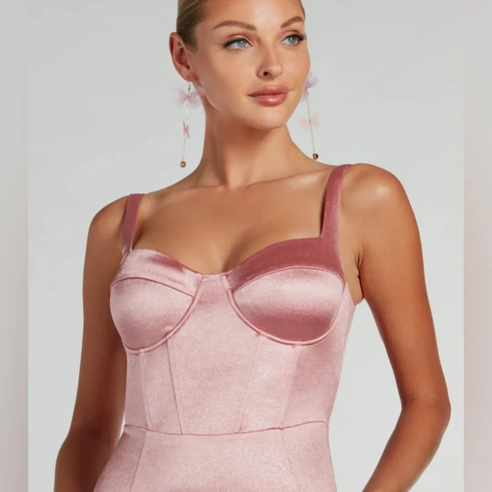 Windsor Blush Pink Ria Bustier Mermaid Glitter Satin Formal Dress - Picture 4 of 5